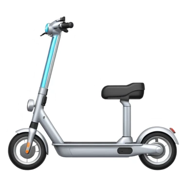 A futuristic electric scooter emoji made of silver chrome, sleek minimal frame, smooth metallic surface, subtle reflections, modern urban design, iOS emoji style, centered, clean white background sticker
