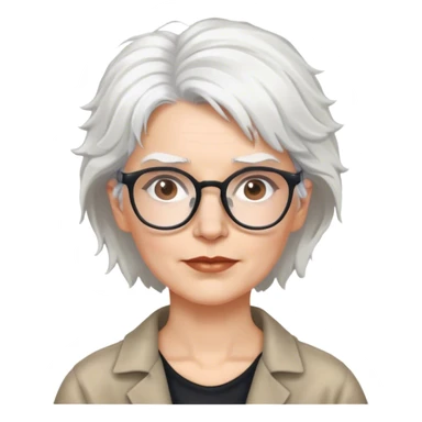 White woman anthropologist with messy cropped white hair with glasses brown brows sticker