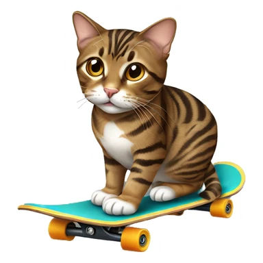 Brown tabby cat on skateboard no white sticker