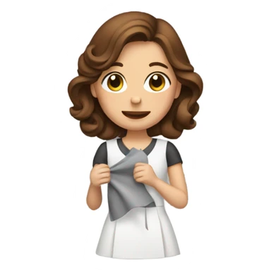 Woman with brown hair sewing a dress sticker