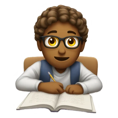 Student sitting at desk reading a poem sticker