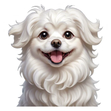 Cinematic Comical Wavy-Haired Maltese dog Portrait Emoji, Head tilted dramatically with an exaggeratedly amused or surprised expression, featuring a silky, wavy-haired white coat with a playful sheen, wide, expressive dark eyes filled with exaggerated disbelief, Simplified yet hilariously expressive features, highly detailed, glowing with a slightly sassy glow, high shine, dramatic yet playful, stylized with an air of cheeky charm, bright and endearing, soft glowing outline, capturing the essence of a spirited and over-the-top companion, so meme-worthy it feels like it could side-eye its way into internet fame instantly! sticker