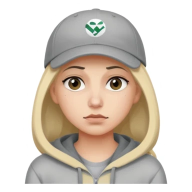 Female tech developer going back to work after christmas holidays, looking tired and wearing a hoodie and a baseballcap that says "SVT Nyheter" sticker