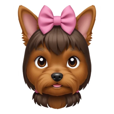 a little dar brown Yorkshire Terrier face with a ponytail on head tied with a bow. sticker