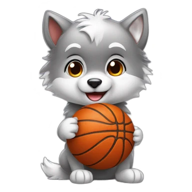 cute baby wolf with basketball sticker
