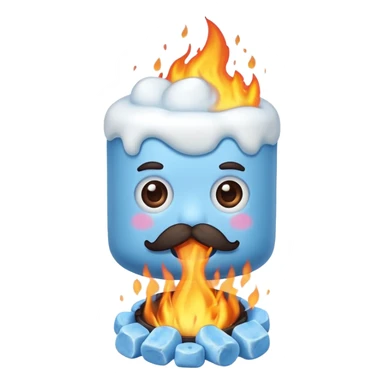 blue marshmallow on fire, surprised with mustache, just marshmallow sticker