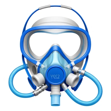 Close-up of blue VO2 max testing mask with breathing tubes and valves, no person wearing it sticker