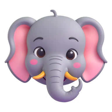 3D emoji style elephant face, winking, with a small blush on cheeks sticker