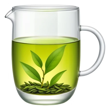 Green tea in traditional Chinese clear glass, fresh tea leaves, emoji style sticker