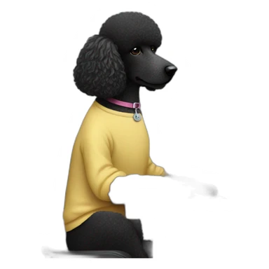 Black poodle sitting at computer sticker