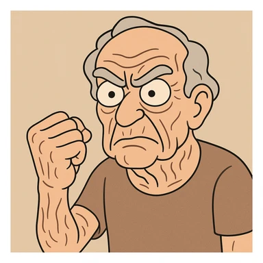 an elderly wrinkled white fist, cartoon style sticker