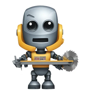 a robot with a circular saw sticker