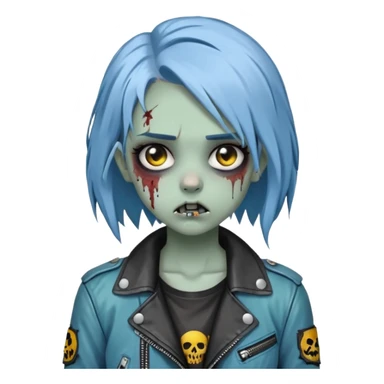zombie teen girl with ashy blue hair, eye color black, grunge style or leather jacket emoji sticker