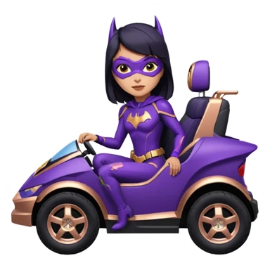 Hot full size real-appearance racing action Darkness BatGirl’s midnight-purple tight outfit sixty’s tv show 1992 stealth retro cat burglar sporty petite off-road pursuit mobile cruiser car rose gold accents (black hair,reclined and relaxed seating position and attitude) sticker