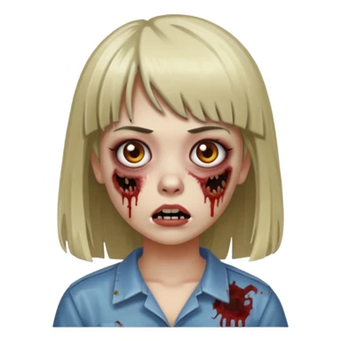 me faça uma garota zumbi de franja com cabelo médio liso versão emoji do ios sticker