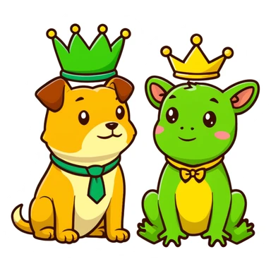 Dog and frog sticker