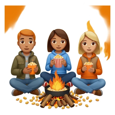 Born fire and people sitting beside born fire on chairs. Born fire is in the centre. People should be eating peanuts and popcorn. sticker