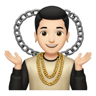 Has un chico con mucha plata en sus manos y en su alrededor, Con una cadena que diga "JovenBallin" y que tenga pelo negro y sea piel blanca sticker