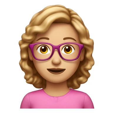 vrouwelijk, 40 jaar, kloek, bruinblond halflang haar, roze bril sticker