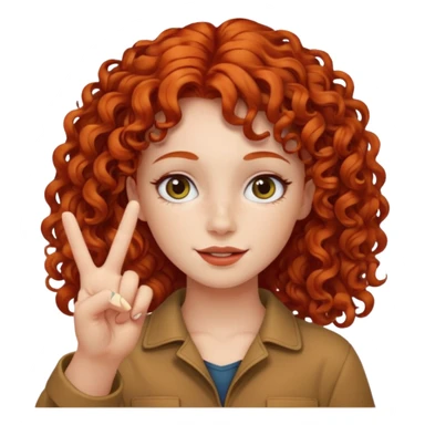 Redheaded girl with curly hair doing peace sign sticker