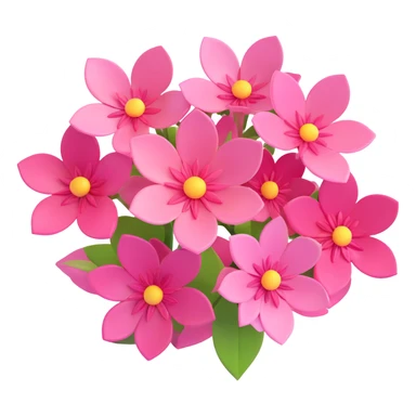 Add more volume and depth to the 3D iOS emoji style pink flower cluster. Enhance shading, highlights, and shadows to make the petals and centers appear more dimensional and realistic, while keeping the soft, glossy 3D look and white background. sticker