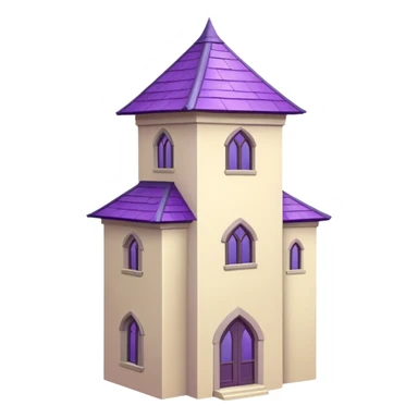 single tall seclusion tower with one large windows above, a purple roof and cream walls, and no entrance sticker