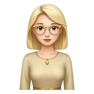 woman, wearing a longlsleeve dress, golden glasses sticker