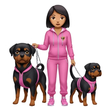 Big Rottweiler on leash held by woman in all pink track suit sticker