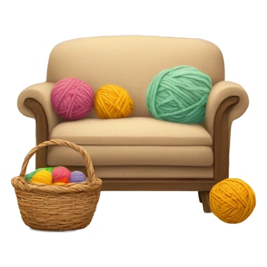 Cozy sofa + yarn balls in a basket sticker