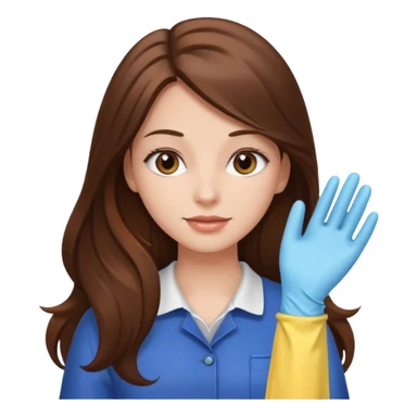 beautiful girl with long brown hair cleaning sticker