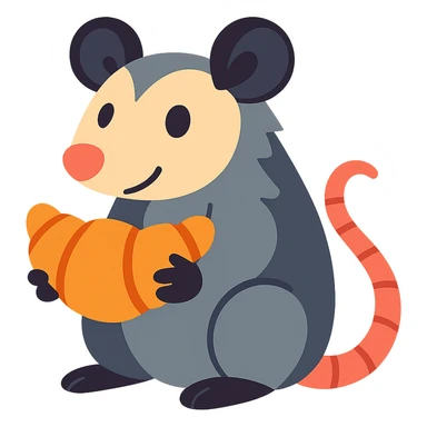 cute cartoon possum holding a croissant sticker