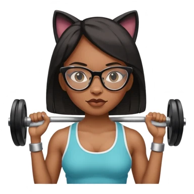 Negra,cabelo liso,óculos com armação de gato segurando peso de academia sticker