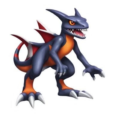 Black, Red, Orange, Beige, Modern, Cool, Edgy, Badass Punk-style Garchomp-Charmeleon-Sergal Fakémon-Digimon with sharp edgy striking detailed stripe-markings,  full body sticker