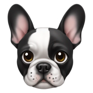 A french bulldog with black and white colors, one eye black, like a pirate, sitting on the ground, making a heart emoji sticker