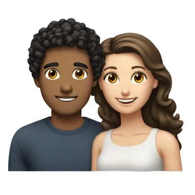 Hispanic male with black curly hair and brown eyes smiling next to white female with straight brown hair and hazel eyes sticker