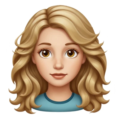 long dark Blond with highlights wavy hair white women, oval shape face hazel eyes long lashes little bit of freckles high cheek bones sticker