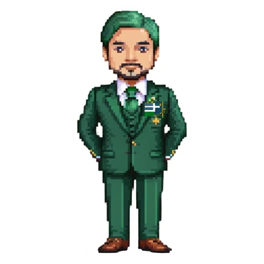 Pakistani diplomat in formal attire with Pakistan flag colors sticker