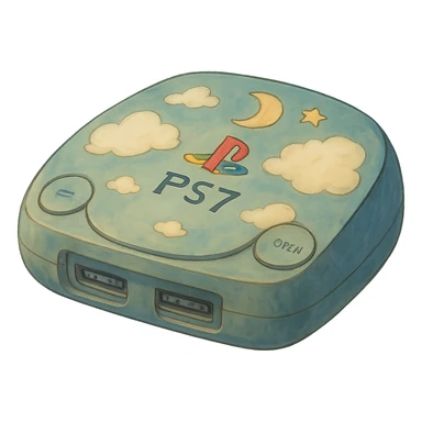 ghibli style PlayStation 7 console with soft lighting and imaginative design sticker