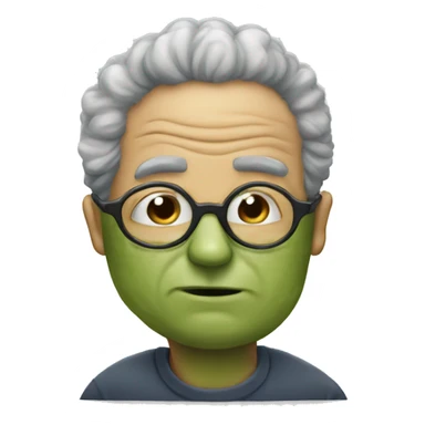 man with broccoli hair and glasses kissing an aged man sticker