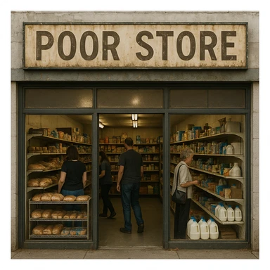 Convenience store named poor store and more sticker