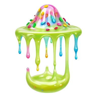 Cinematic Realistic Clear Slime Mixed with Sprinkles, ultra-transparent with suspended colorful candy-like specks, light refracting through each tiny piece, soft gelatinous texture catching highlights, stretching and bending in a mesmerizing way, glowing with a magical, almost surreal quality. sticker