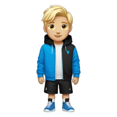 Boy with a black puma hoodie And blue shorts And blonde hair sticker