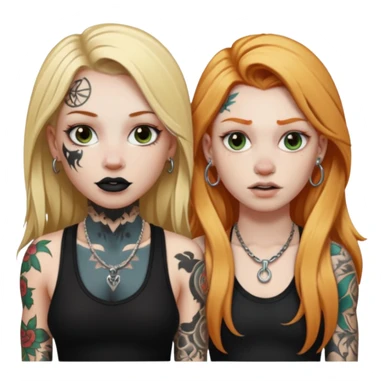 girl with long blonde hair, black tattoos and a septum piercing next to an athletic ginger girl with tattoos and a septum piercing sticker