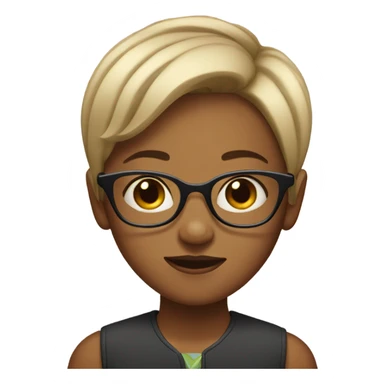 girl with short hair, wearing glasses, raising an eyebrows sticker