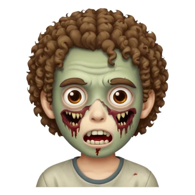 menino com cabelo cacheado e olhos marrons, com boca de zumbi sticker