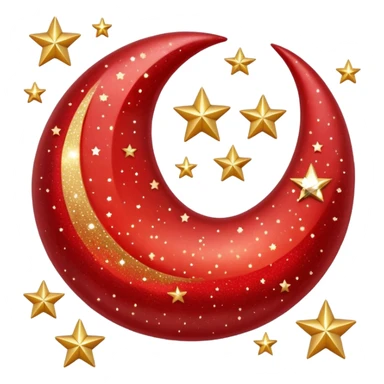 Beautiful sparkly glittery shiny pretty red crescent and stars scenery sticker