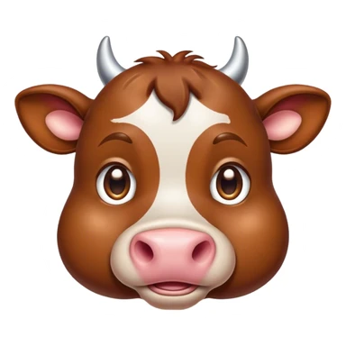 Cinematic Cute Brown Cow Portrait Emoji, Head tilted playfully and inquisitively, featuring a glossy, rich brown hide with a natural sheen, round, sparkling brown eyes filled with gentle curiosity, Simplified yet irresistibly adorable features, highly detailed, glowing with a warm, friendly glow, high shine, affectionate and serene, stylized with a touch of country charm, bright and endearing, soft glowing outline, capturing the essence of a mischievous yet loving cow, so playful it feels like it could moo out of the screen and into your arms! sticker