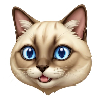 Cinematic Cute Yawning Siamese Cat Portrait Emoji, Head tilted slightly with a dramatic, wide-open yawn, sleek cream-colored fur with contrasting dark points on the ears, face, paws, and tail, piercing sapphire-blue eyes that are barely open, Simplified yet irresistibly adorable features, highly detailed, glowing with a soft, cozy glow, high shine, relaxed yet expressive, stylized with a touch of whimsy, bright and endearing, soft glowing outline, capturing the essence of a sleepy yet affectionate kitty, so drowsy it feels like it could stretch right out of the screen and curl up for a nap! sticker