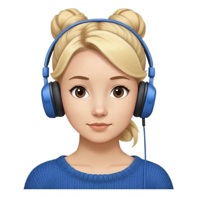 a girl with blue knitwear with a blonde hair bun and her job is a podcaster  sticker