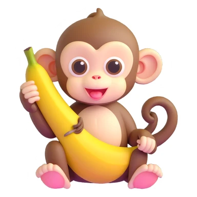 ultra cute baby monkey with enormous adorable eyes peeling a banana, pastel colors sticker